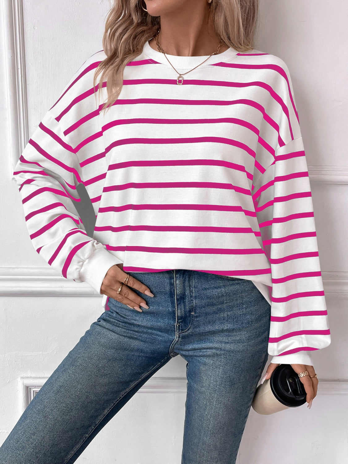 Lovelet Striped Round Neck Long Sleeve Sweatshirt (4 Colors) Shirts & Tops Krazy Heart Designs Boutique   