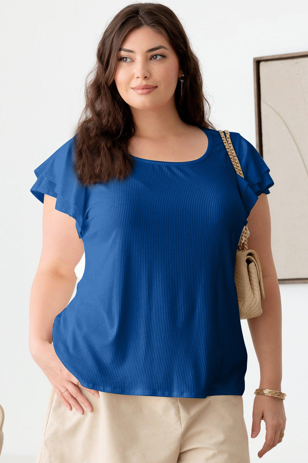 Gilli Plus Size Short Fluttery Sleeve Round Neck Top Shirts & Tops Krazy Heart Designs Boutique   