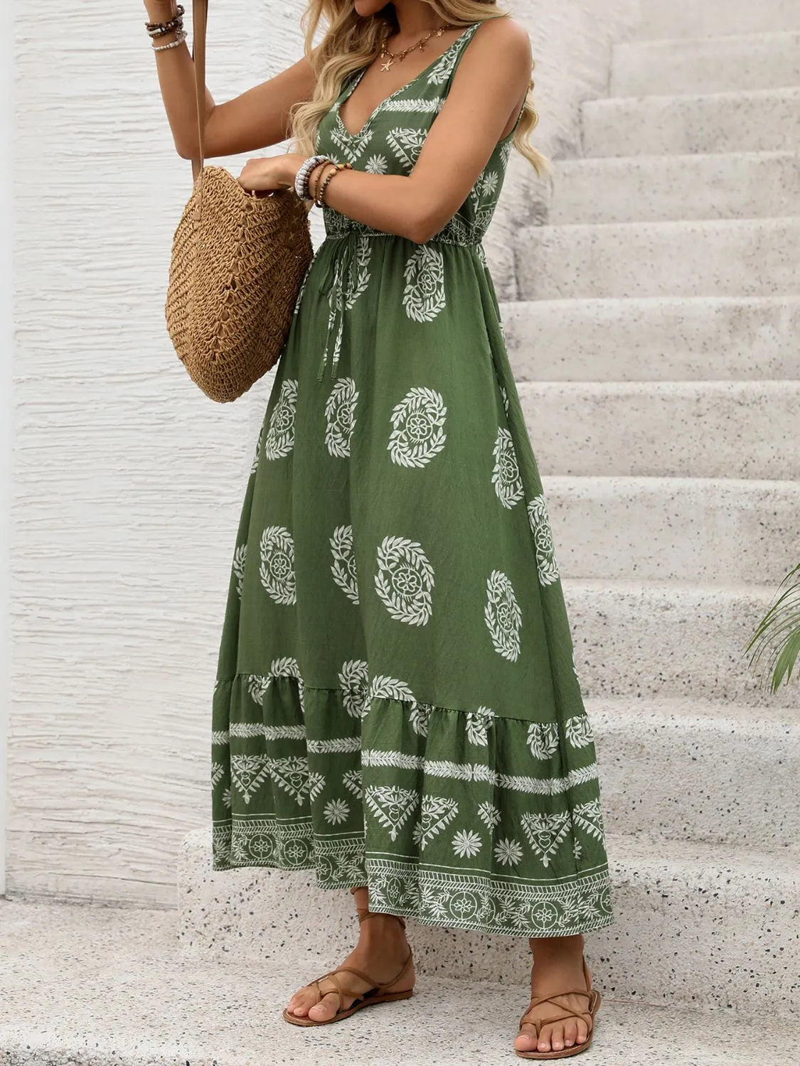 Pattern Printed V-Neck Sleeveless Dress Dress Krazy Heart Designs Boutique