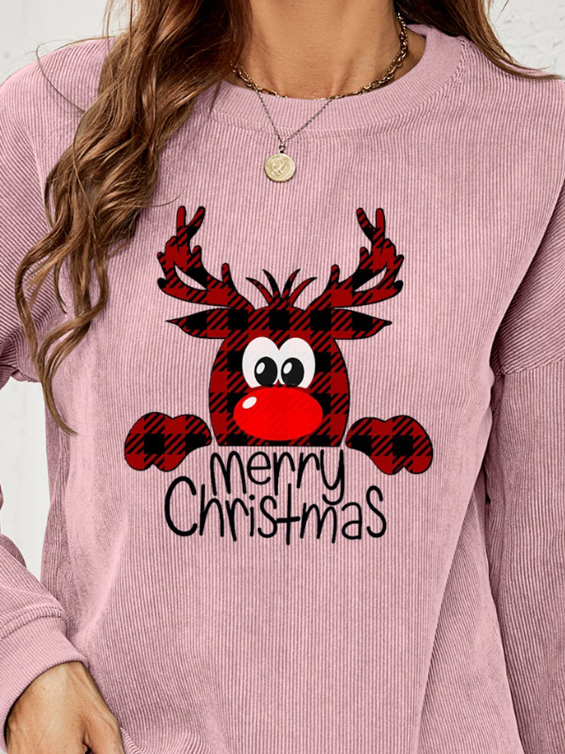 MERRY CHRISTMAS Reindeer Ribbed Sweatshirt Shirts & Tops Krazy Heart Designs Boutique   