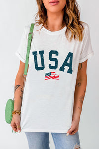 USA Round Neck Short Sleeve T-Shirt Shirts & Tops Krazy Heart Designs Boutique   