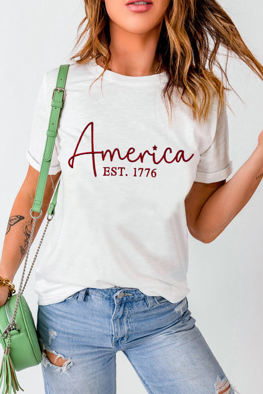 America Est. 1776 Short Sleeve Tee T-Shirt Krazy Heart Designs Boutique White S 