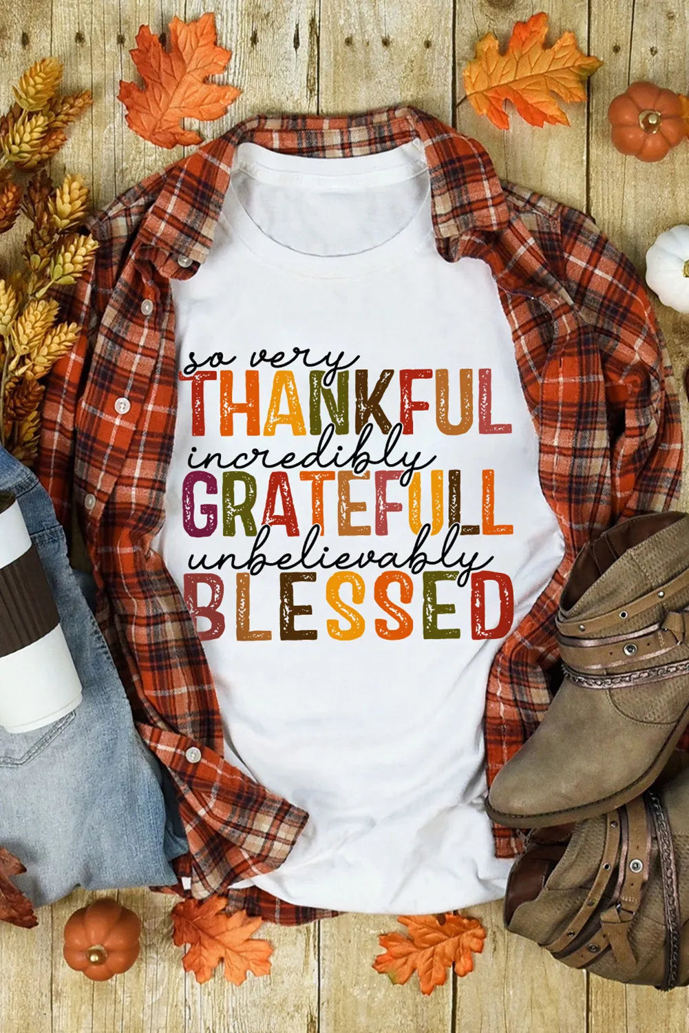 Thankful Grateful Blessed Round Neck Short Sleeve Tee Shirts & Tops Krazy Heart Designs Boutique   