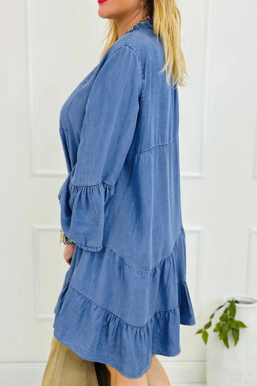 Notched Flare Sleeve Denim Dress Dress Krazy Heart Designs Boutique   