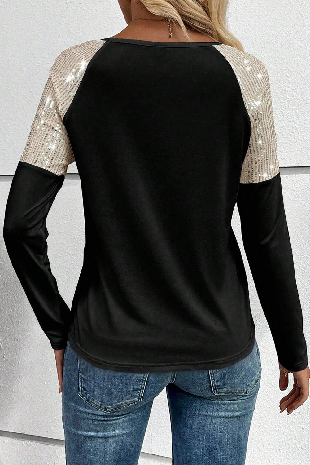 Sequin Round Neck Long Sleeve Top (2 Colors) Shirts & Tops Krazy Heart Designs Boutique   