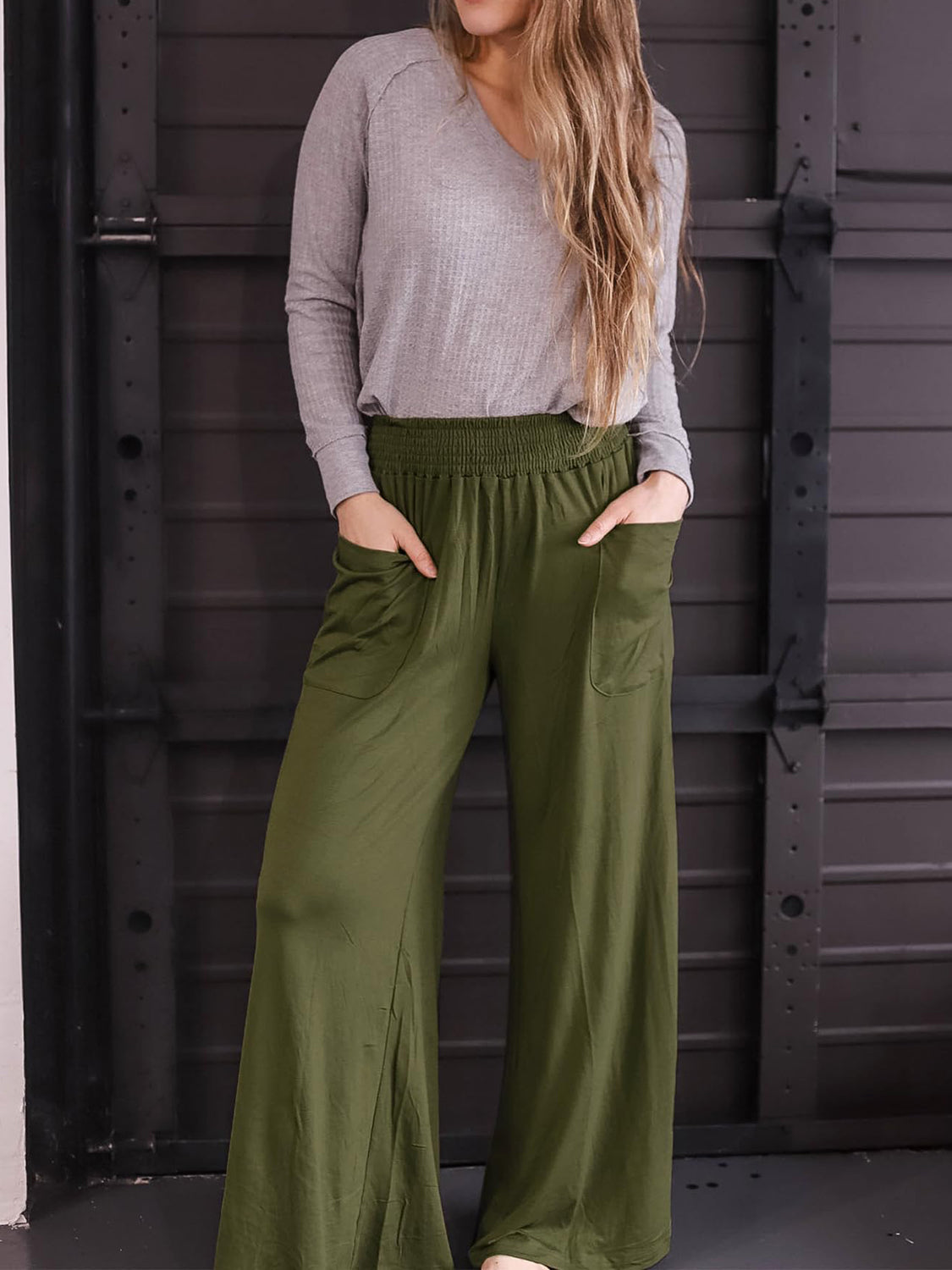 Pocketed Elastic Waist Wide Leg Pants (6 Colors) pants Krazy Heart Designs Boutique