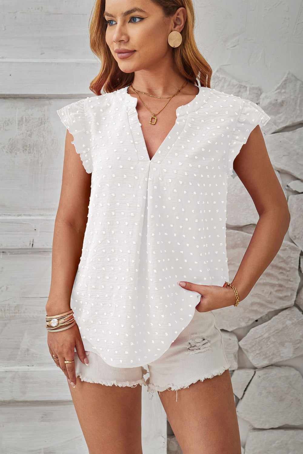 Swiss Dot Ruffled Cap Sleeve Top (4 Colors) Shirts & Tops Krazy Heart Designs Boutique   