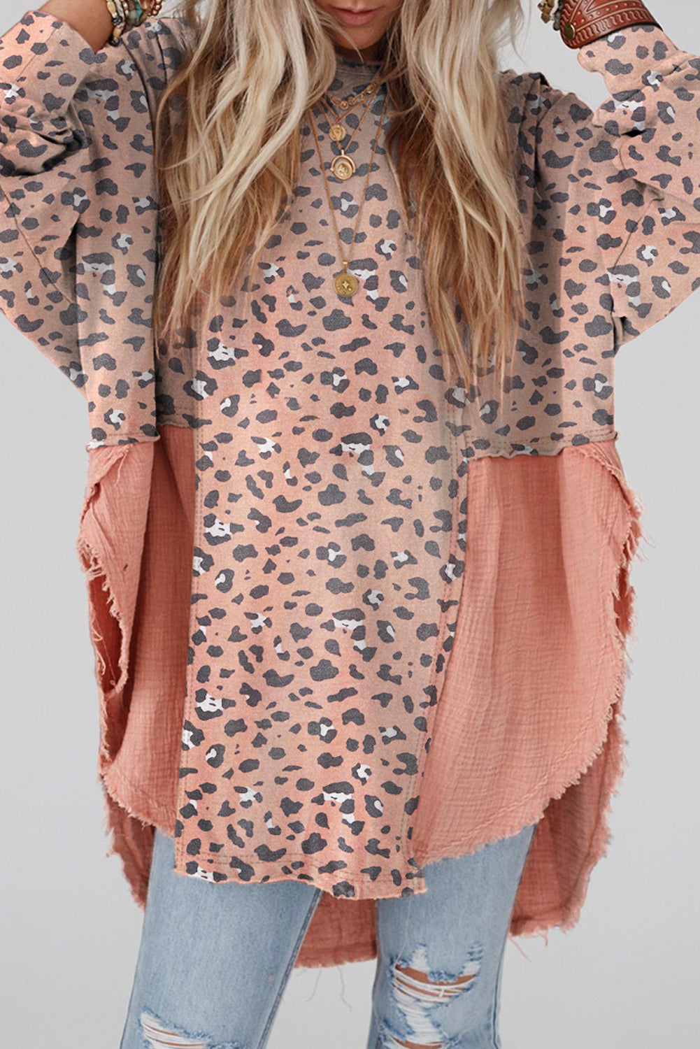 Textured Leopard Print Dropped Shoulder Blouse Shirts & Tops Krazy Heart Designs Boutique Blush Pink M 