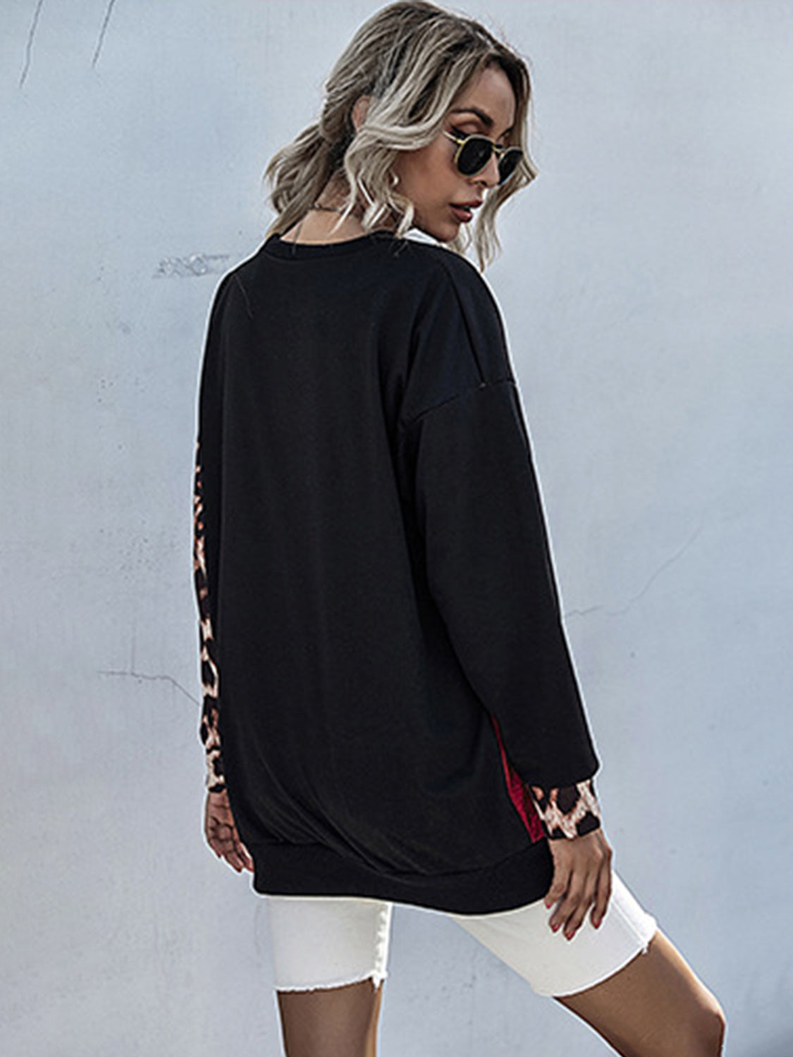 Perfee Leopard Contrast Color Long Sleeve Sweatshirt Shirts & Tops Krazy Heart Designs Boutique   