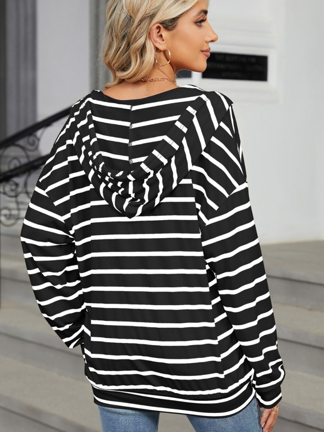 Drawstring Striped Long Sleeve Hoodie (5 Colors) Shirts & Tops Krazy Heart Designs Boutique   