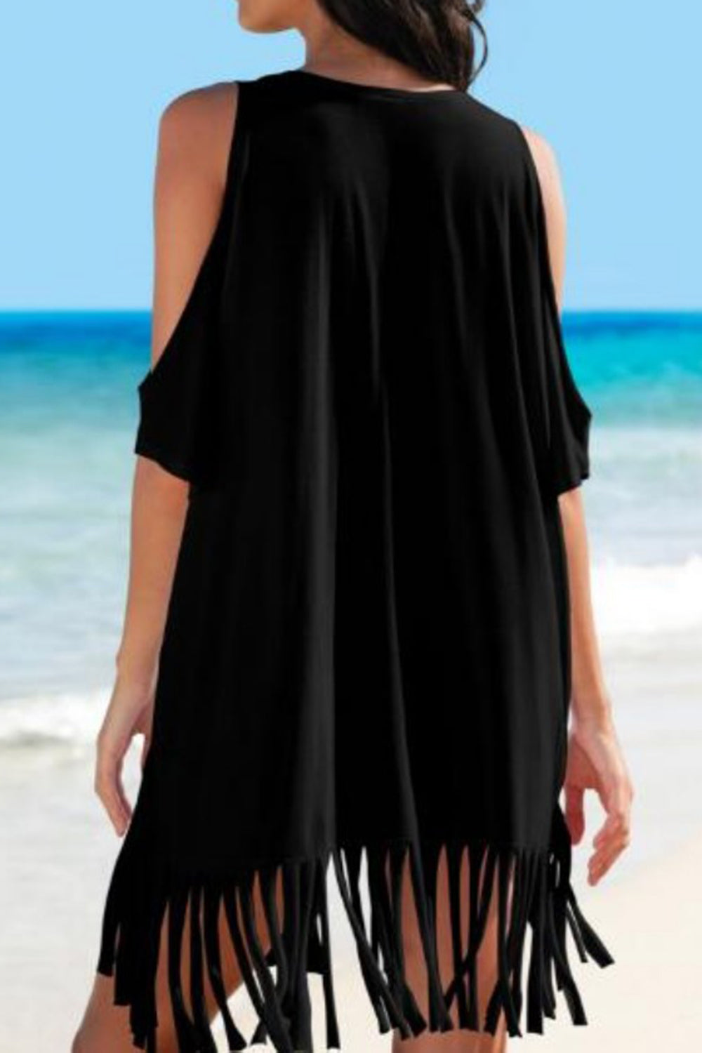 Fringe V-Neck Cold Shoulder Cover Up (2 Colors) swimwear Krazy Heart Designs Boutique   