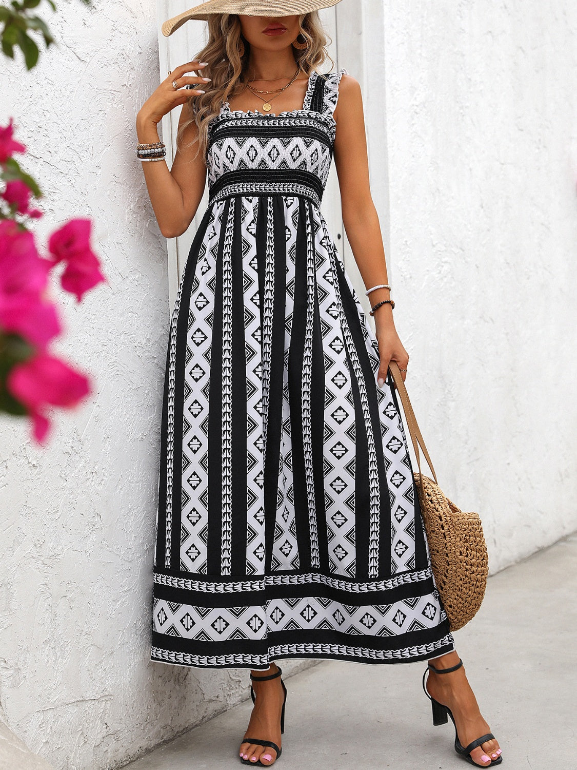 Aztec Printed Square Neck Wide Strap Cami Dress Dress Krazy Heart Designs Boutique   