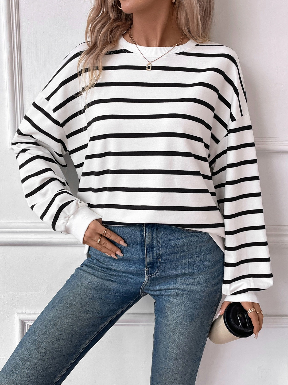 Lovelet Striped Round Neck Long Sleeve Sweatshirt (4 Colors) Shirts & Tops Krazy Heart Designs Boutique   