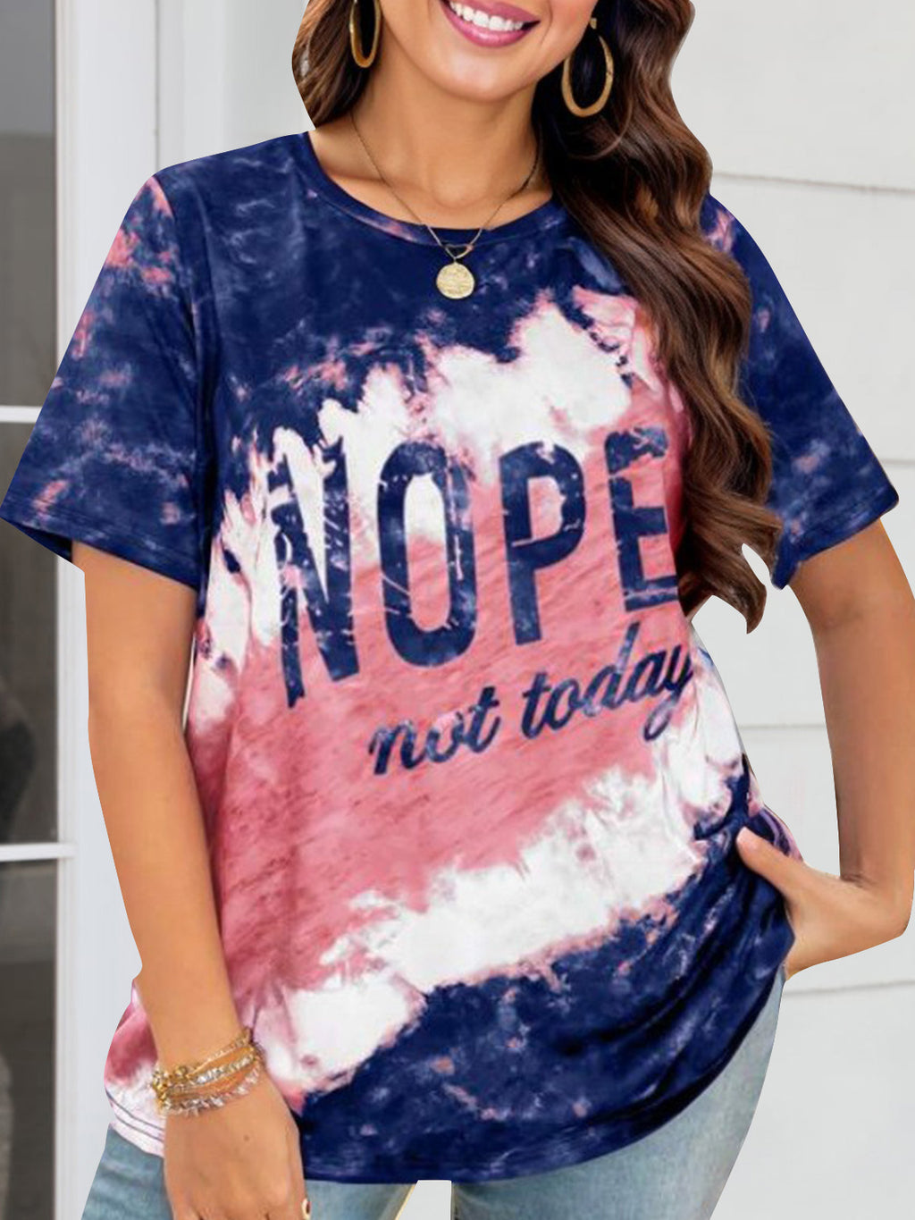 NOPE NOT TODAY Round Neck Short Sleeve T-Shirt Shirts & Tops Krazy Heart Designs Boutique Navy S 