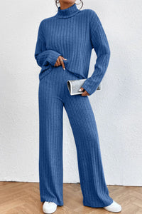 Mock Neck Dropped Shoulder Top and Pants Lounge Set (5 Colors) Loungewear Krazy Heart Designs Boutique Sky Blue M 