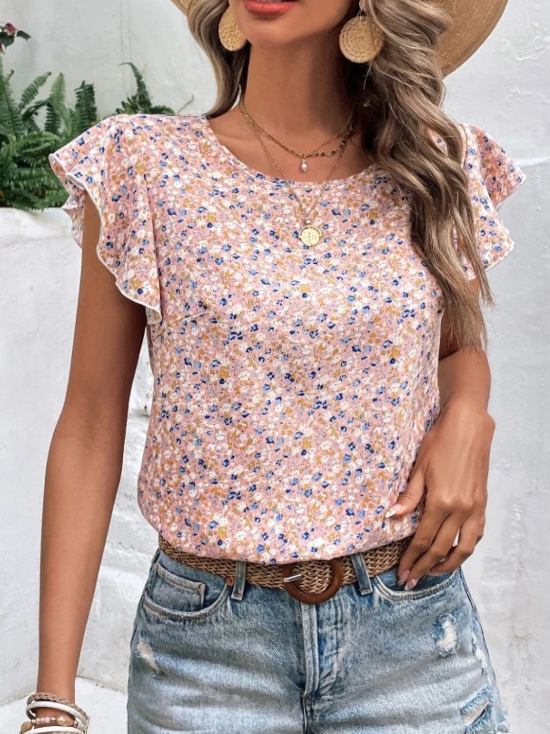 Ditsy Floral Round Neck Cap Sleeve Top (3 Colors) Shirts & Tops Krazy Heart Designs Boutique