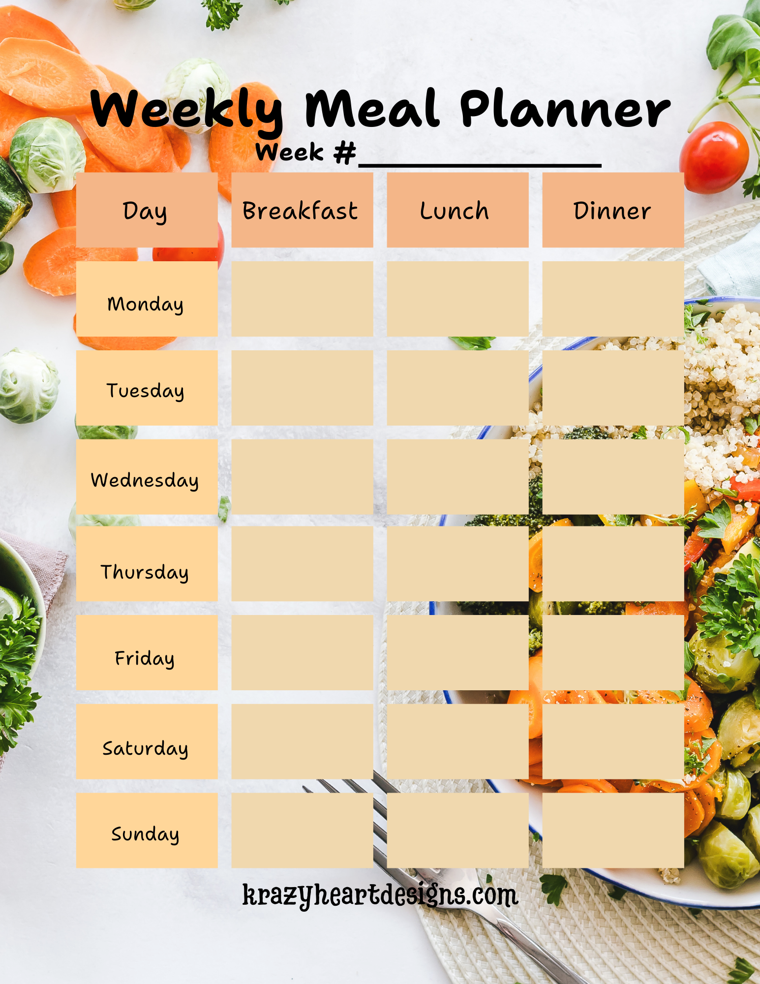 Weekly Meal Planner Journal journal Krazy Heart Designs Boutique   