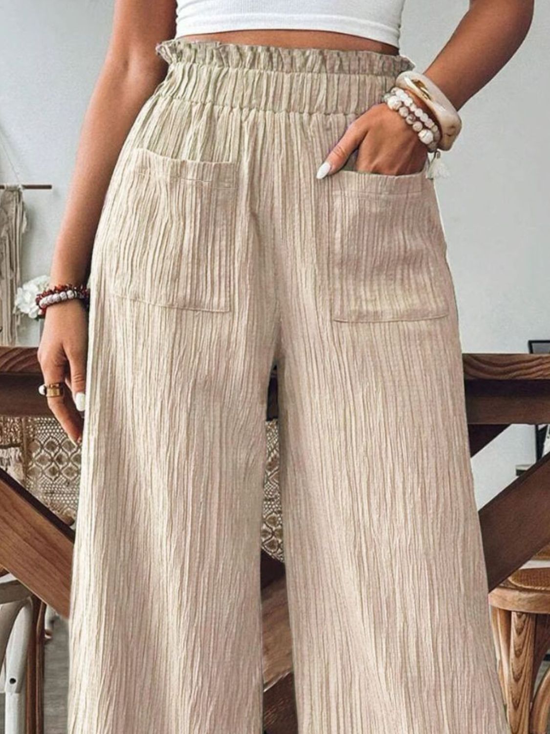 Pocketed Elastic Waist Wide Leg Pants (3 Colors) pants Krazy Heart Designs Boutique