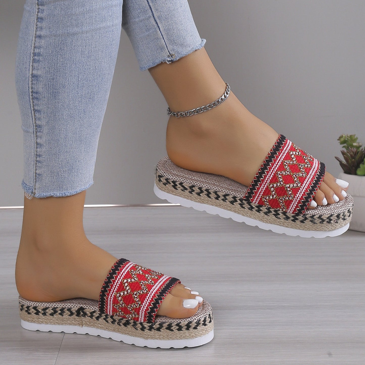 Geometric Weave Platform Sandals (4 Colors) shoes Krazy Heart Designs Boutique Deep Red 36(US5) 