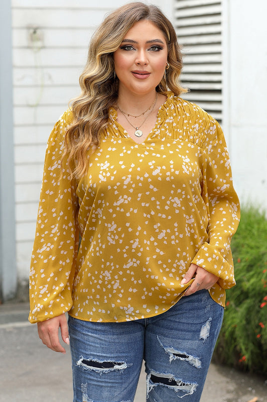 Plus Size Notched Neck Smocked Blouse (3 Colors) Shirts & Tops Krazy Heart Designs Boutique Canary Yellow 1XL 