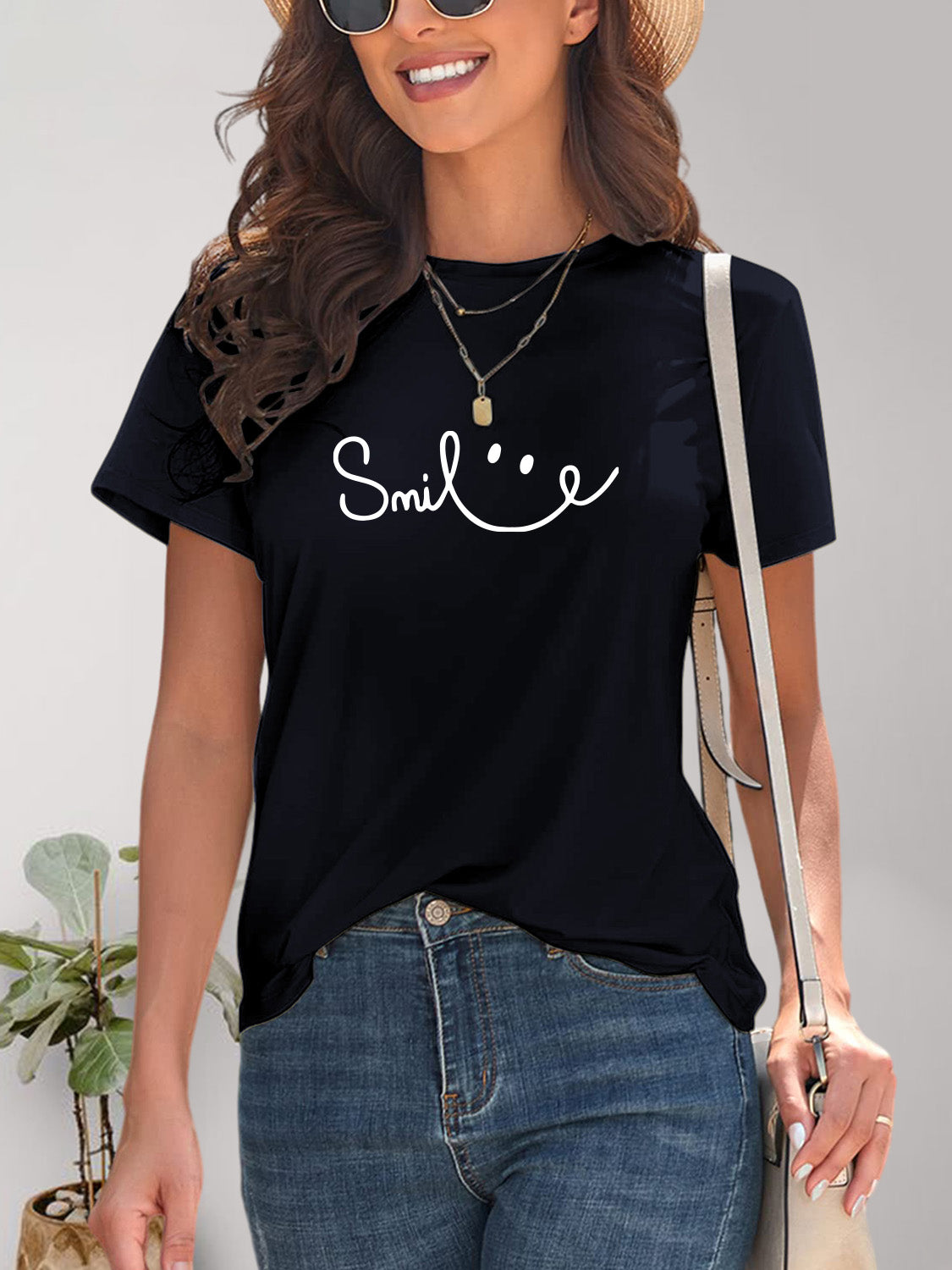 SMILE Round Neck Short Sleeve Tee (7 Colors) T-Shirt Krazy Heart Designs Boutique   