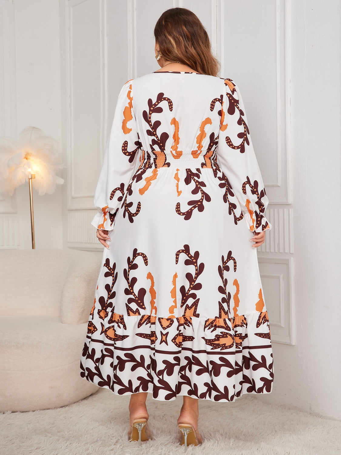 Honey Plus Size Printed Surplice Flounce Sleeve Dress Dress Krazy Heart Designs Boutique   