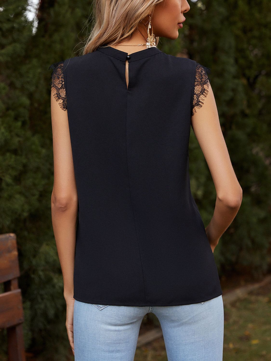 Lace Detail Ruched Round Neck Tank Shirts & Tops Krazy Heart Designs Boutique