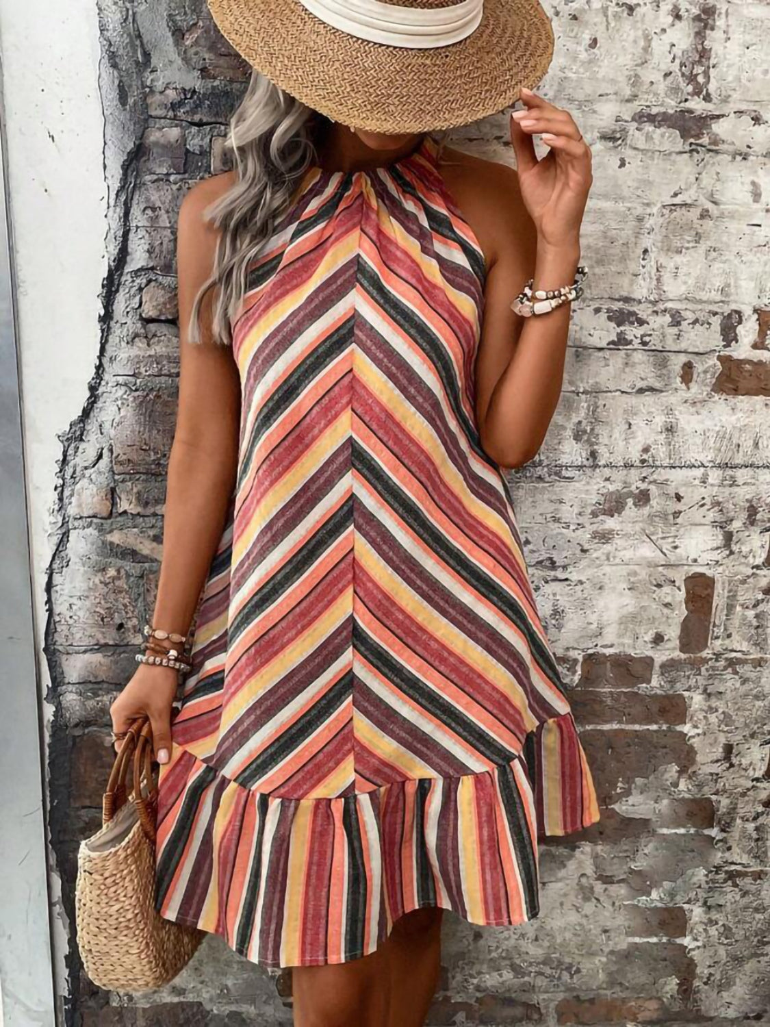 Striped Grecian Neck Dress Dress Krazy Heart Designs Boutique Multicolor S 