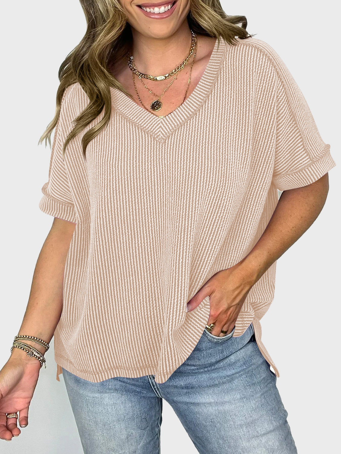 Lovelet Texture V-Neck Half Sleeve Top (5 Colors) Shirts & Tops Krazy Heart Designs Boutique   