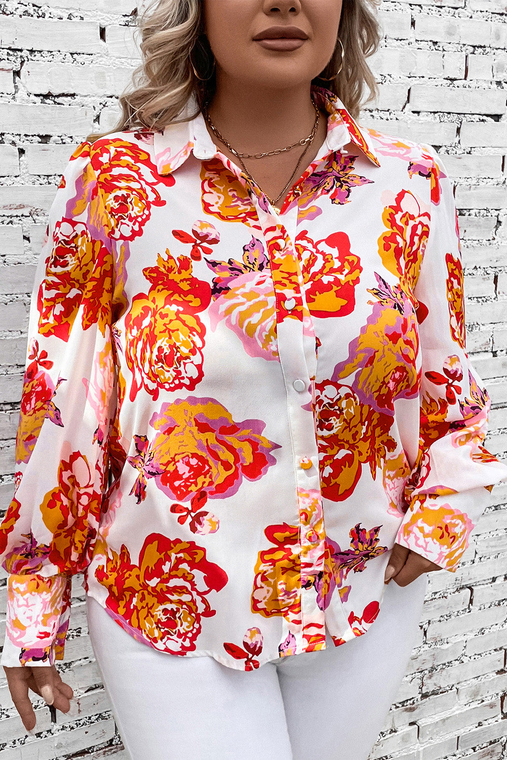 Plus Size Printed Long Sleeve Shirt ( 2 Print Colors) Shirts & Tops Krazy Heart Designs Boutique Floral 1XL 