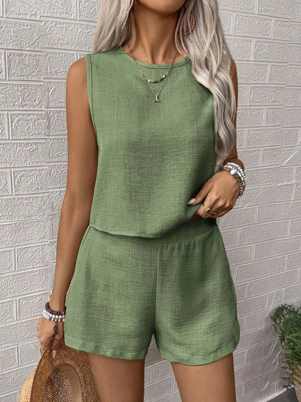 Casual Round Neck Sleeveless Top and Shorts Set (5 Colors) Outfit Sets Krazy Heart Designs Boutique