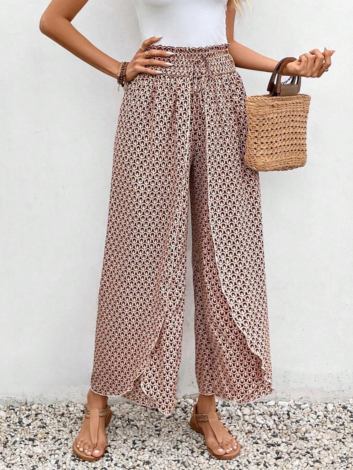 Tied Printed Wide Leg Pants (5 Colors) pants Krazy Heart Designs Boutique