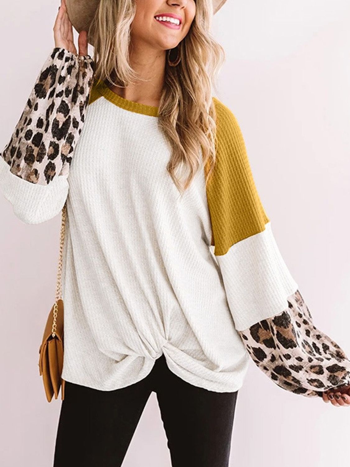 Twisted Color Block Round Neck Long Sleeve Top (2 Colors) Shirts & Tops Krazy Heart Designs Boutique Mustard S 