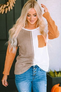 Full Size Color Block Cable-Knit Sweater (3 Colors)  Krazy Heart Designs Boutique Sherbet M 