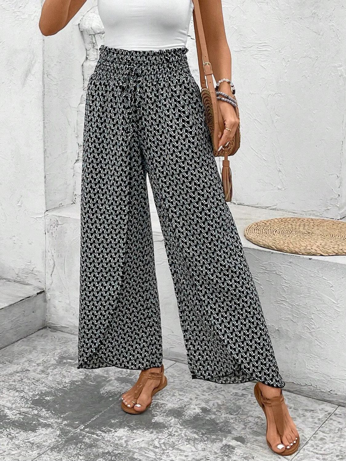 Tied Printed Wide Leg Pants (5 Colors) pants Krazy Heart Designs Boutique