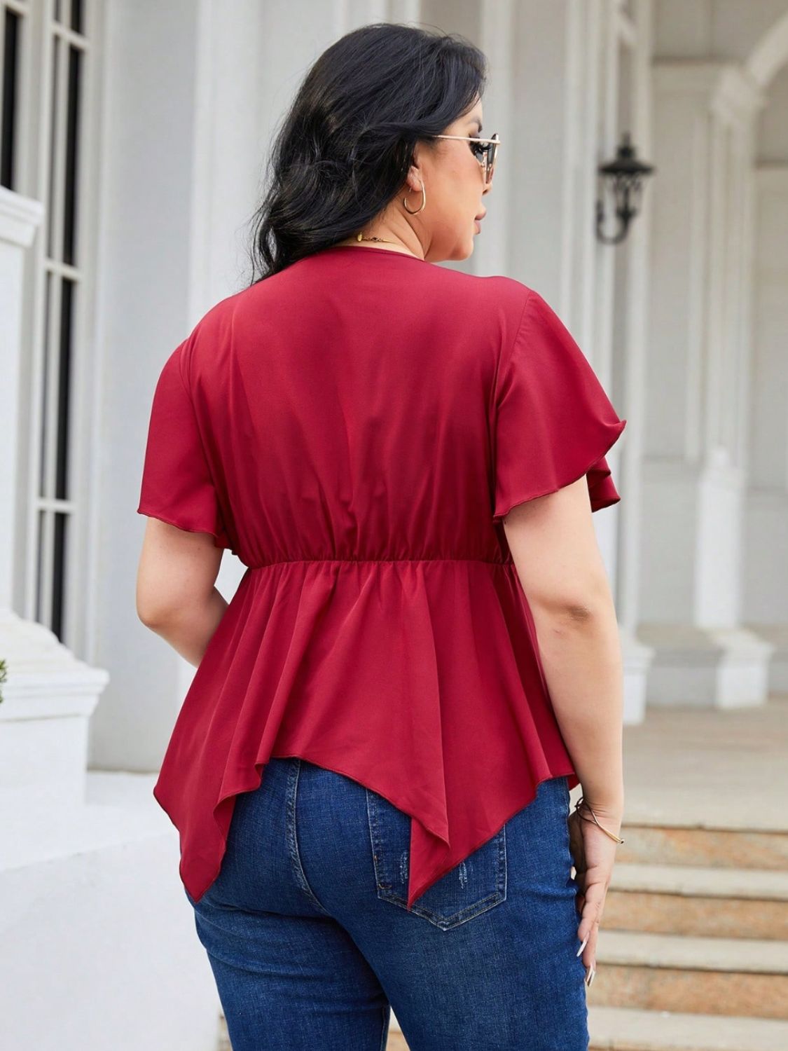 Plus Size Frill Surplice Flutter Sleeve Blouse Shirts & Tops Krazy Heart Designs Boutique   