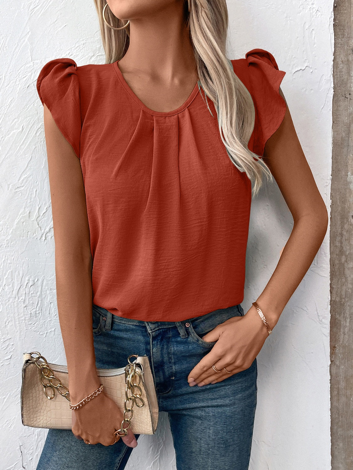 Ivy Lane Ruched Round Neck Cap Sleeve Blouse (3 Colors) Shirts & Tops Krazy Heart Designs Boutique   