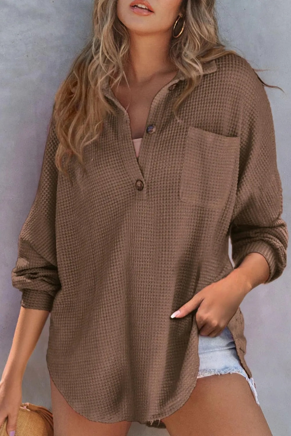 Half Button Long Sleeve Sweatshirt (6 Colors) Shirts & Tops Krazy Heart Designs Boutique Coffee Brown S 