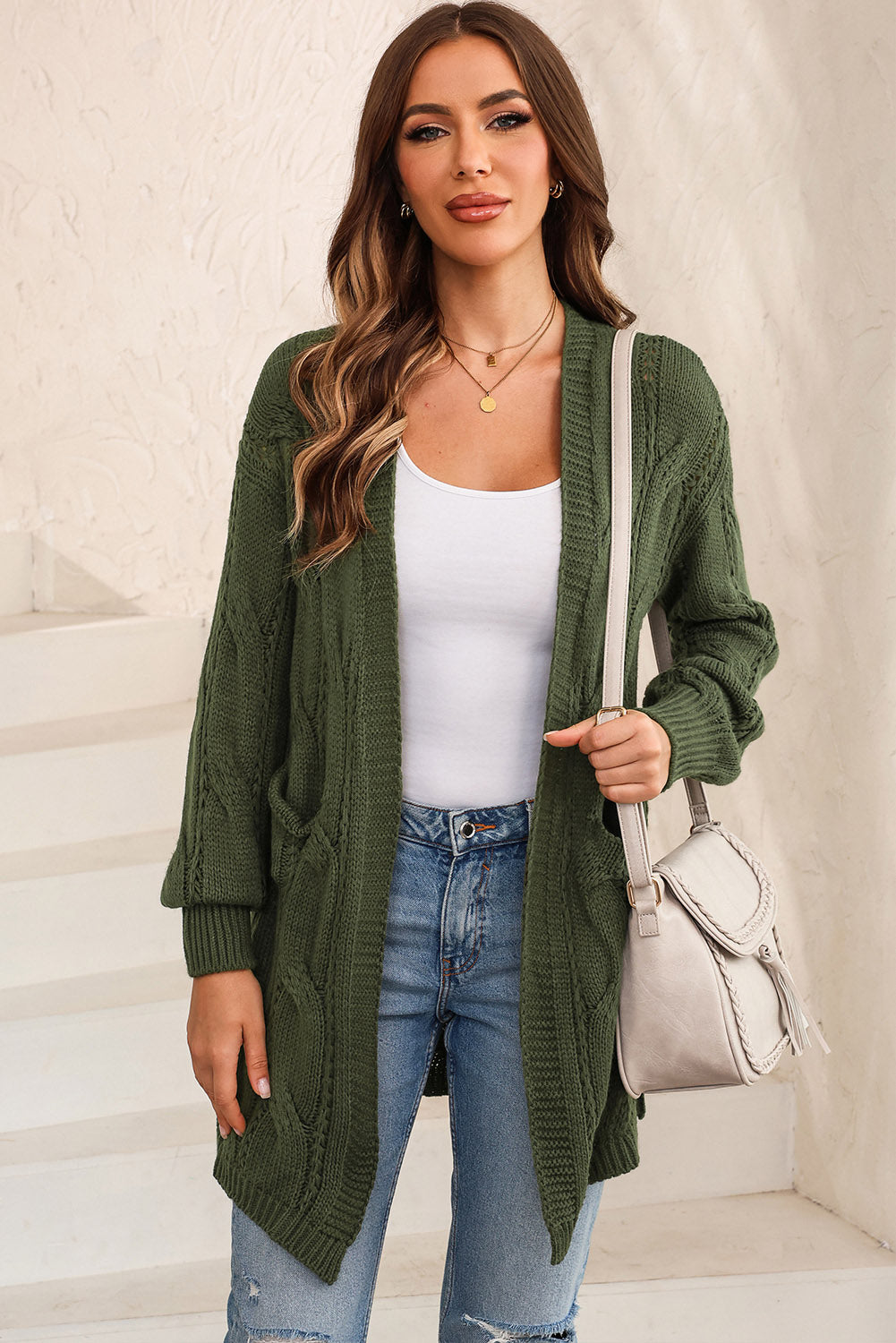 Cable-Knit Dropped Shoulder Slit Cardigan (7 Colors) Shirts & Tops Krazy Heart Designs Boutique   