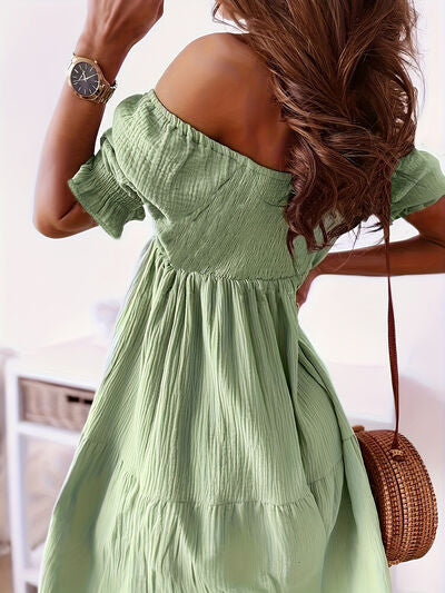 Adorable Ruffled Off-Shoulder Short Sleeve Dress (7 Colors) Dress Krazy Heart Designs Boutique