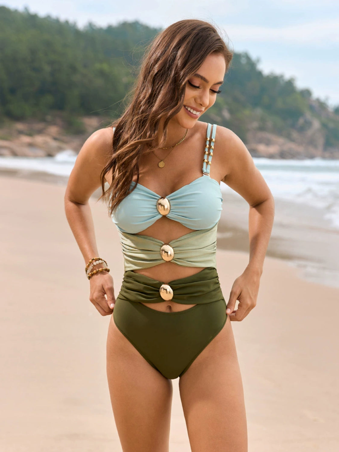 Color Block Sweetheart Neck One-Piece Swimwear (4 Colors) swimwear Krazy Heart Designs Boutique