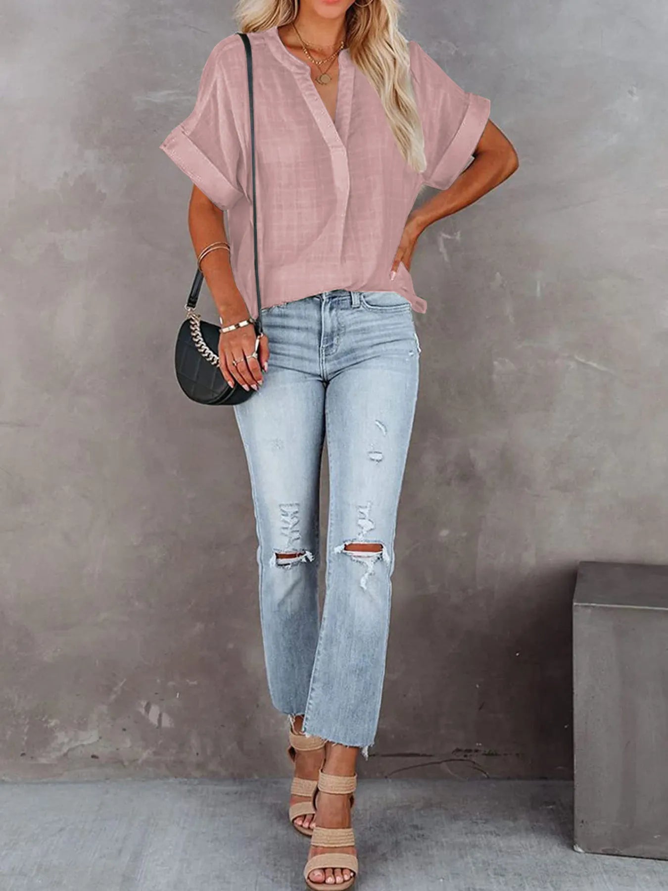 Oversized Notched Casual Shirt (8 Colors) Shirts & Tops Krazy Heart Designs Boutique Pink S