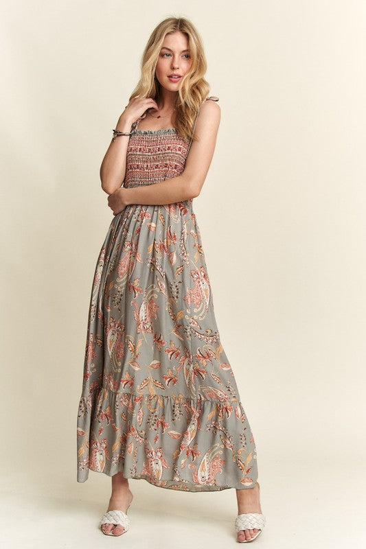ADORA Vintage Style Print Square Neck Tie Shoulder Cami Dress Dress Krazy Heart Designs Boutique