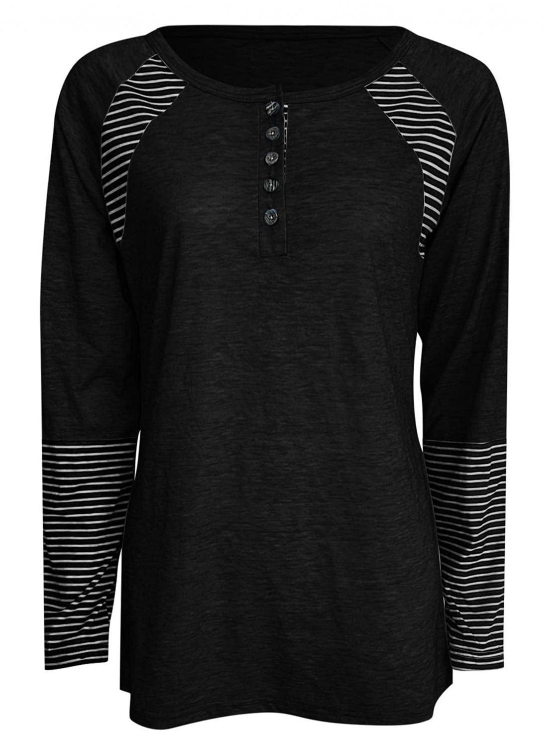 Full Size Striped Quarter Button Long Sleeve Top (6 Colors) Shirts & Tops Krazy Heart Designs Boutique   