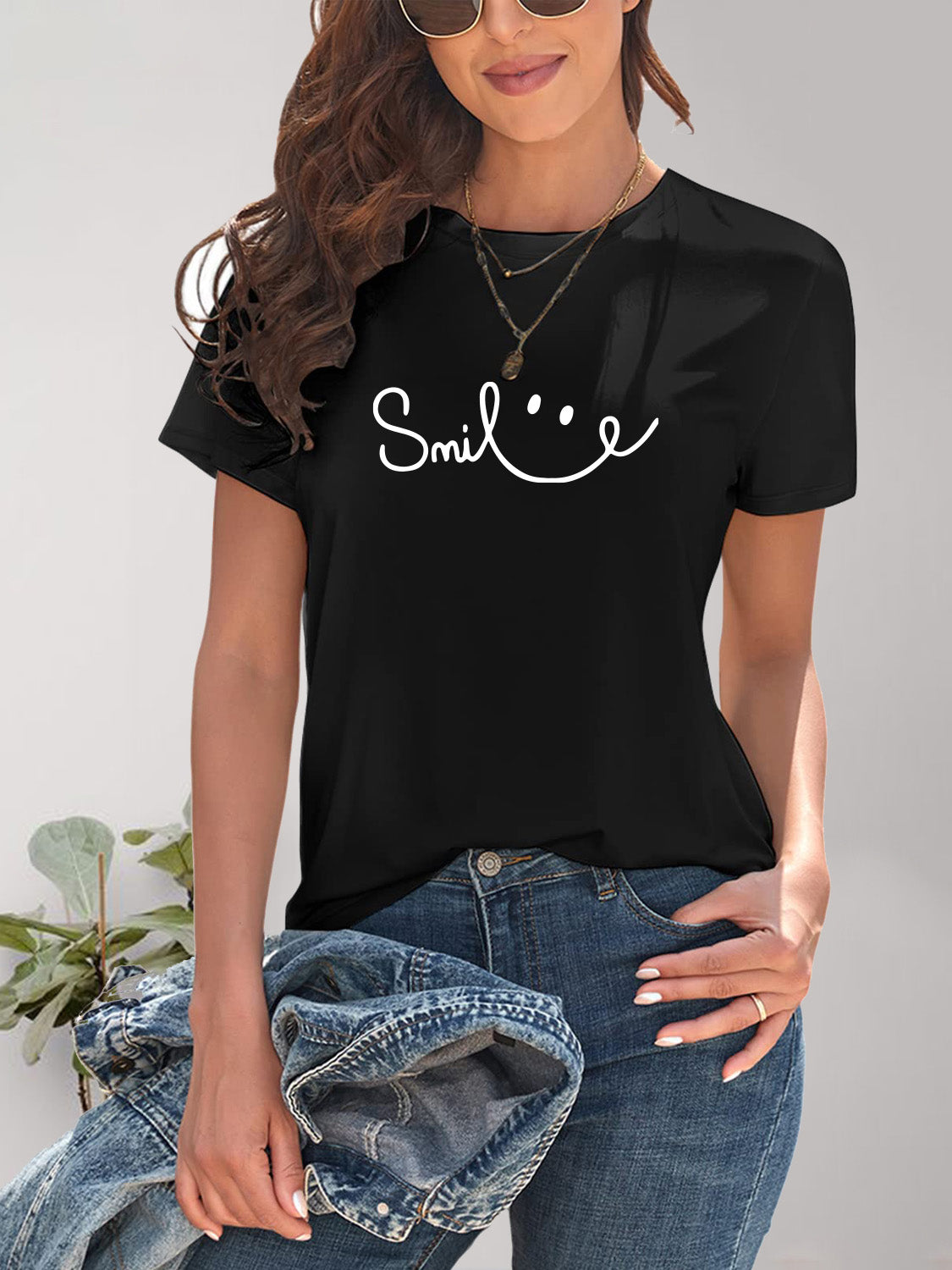 SMILE Round Neck Short Sleeve Tee (7 Colors) T-Shirt Krazy Heart Designs Boutique   