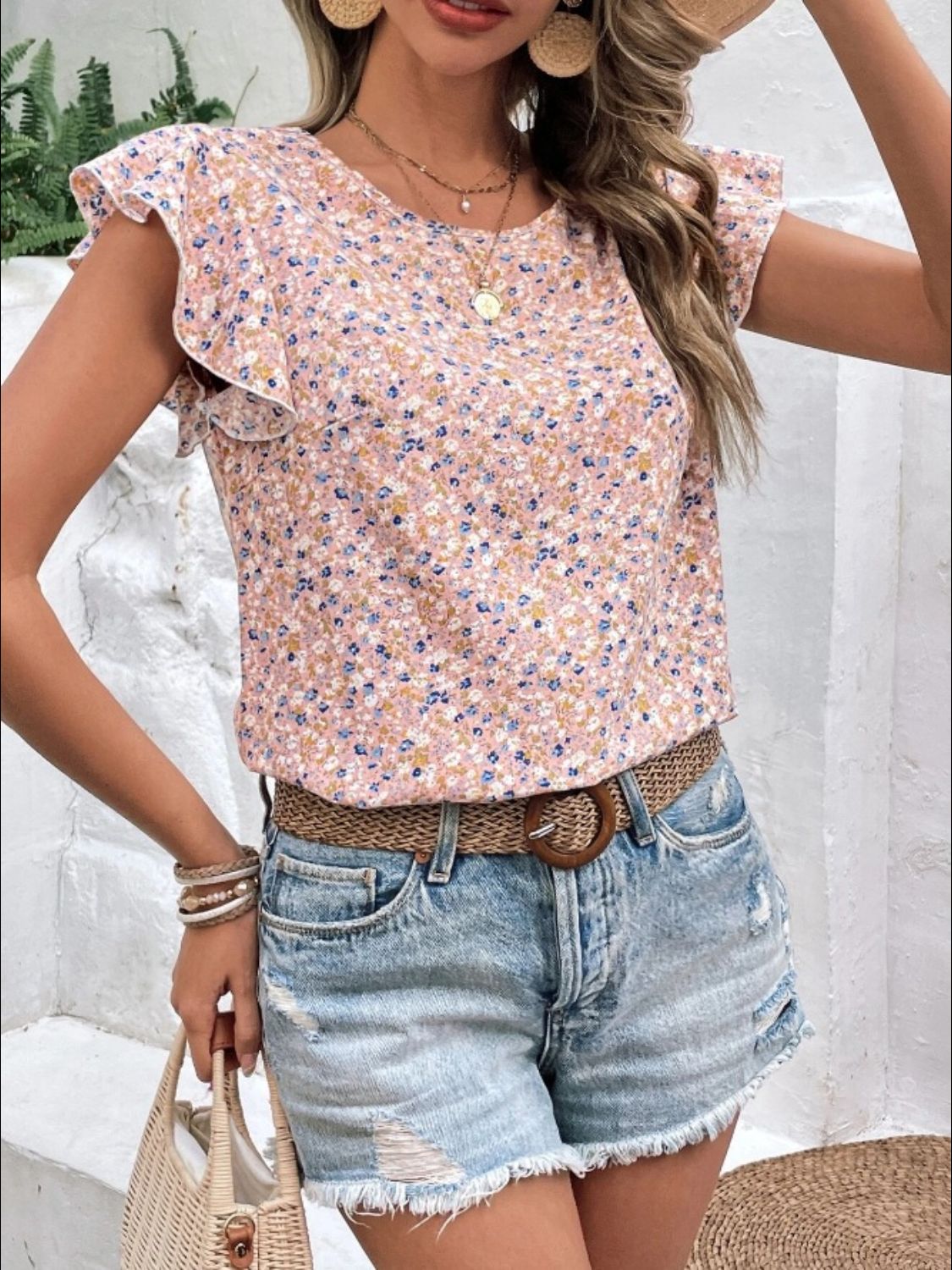 Ditsy Floral Round Neck Cap Sleeve Top (3 Colors) Shirts & Tops Krazy Heart Designs Boutique