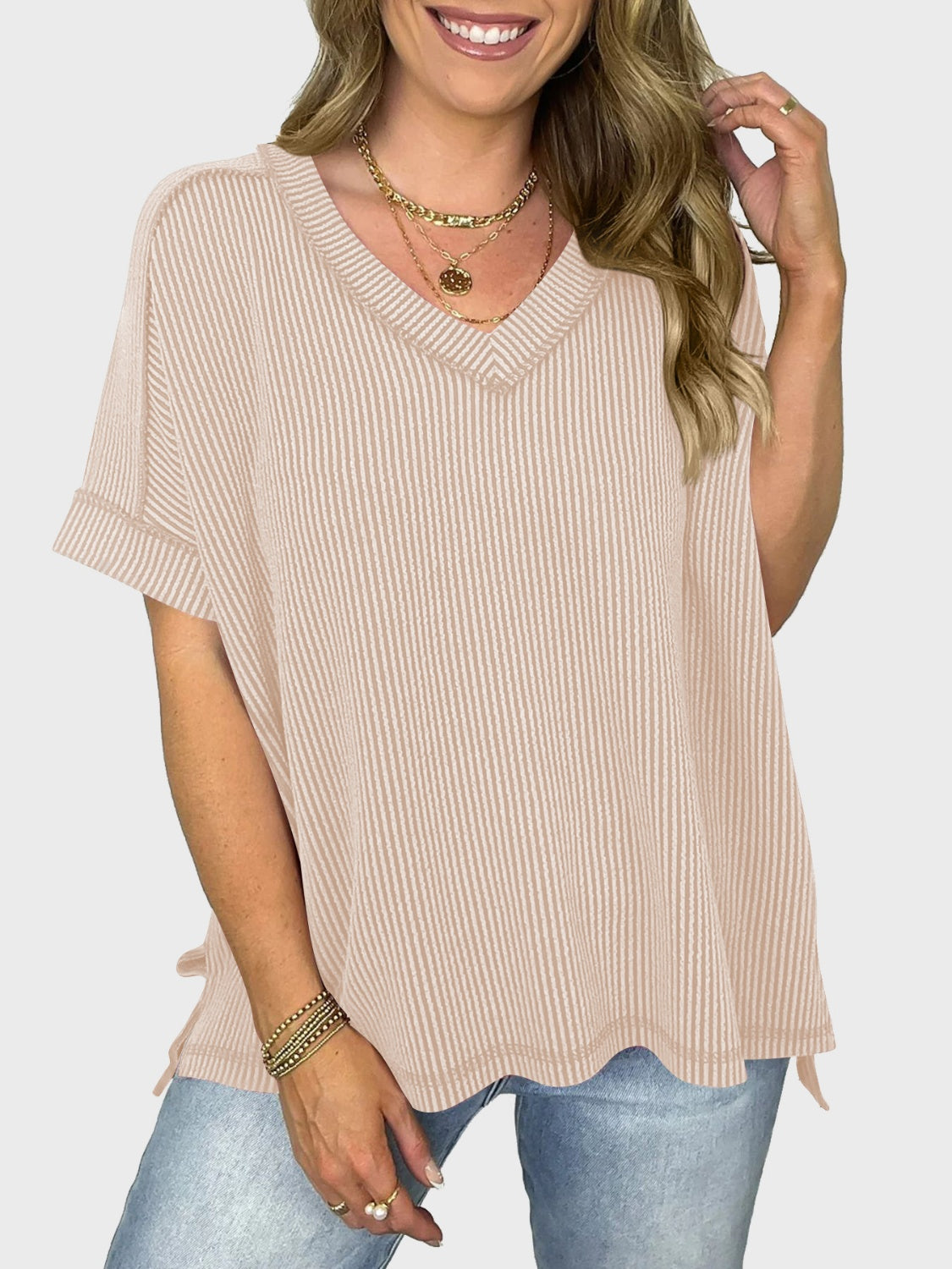 Lovelet Texture V-Neck Half Sleeve Top (5 Colors) Shirts & Tops Krazy Heart Designs Boutique   