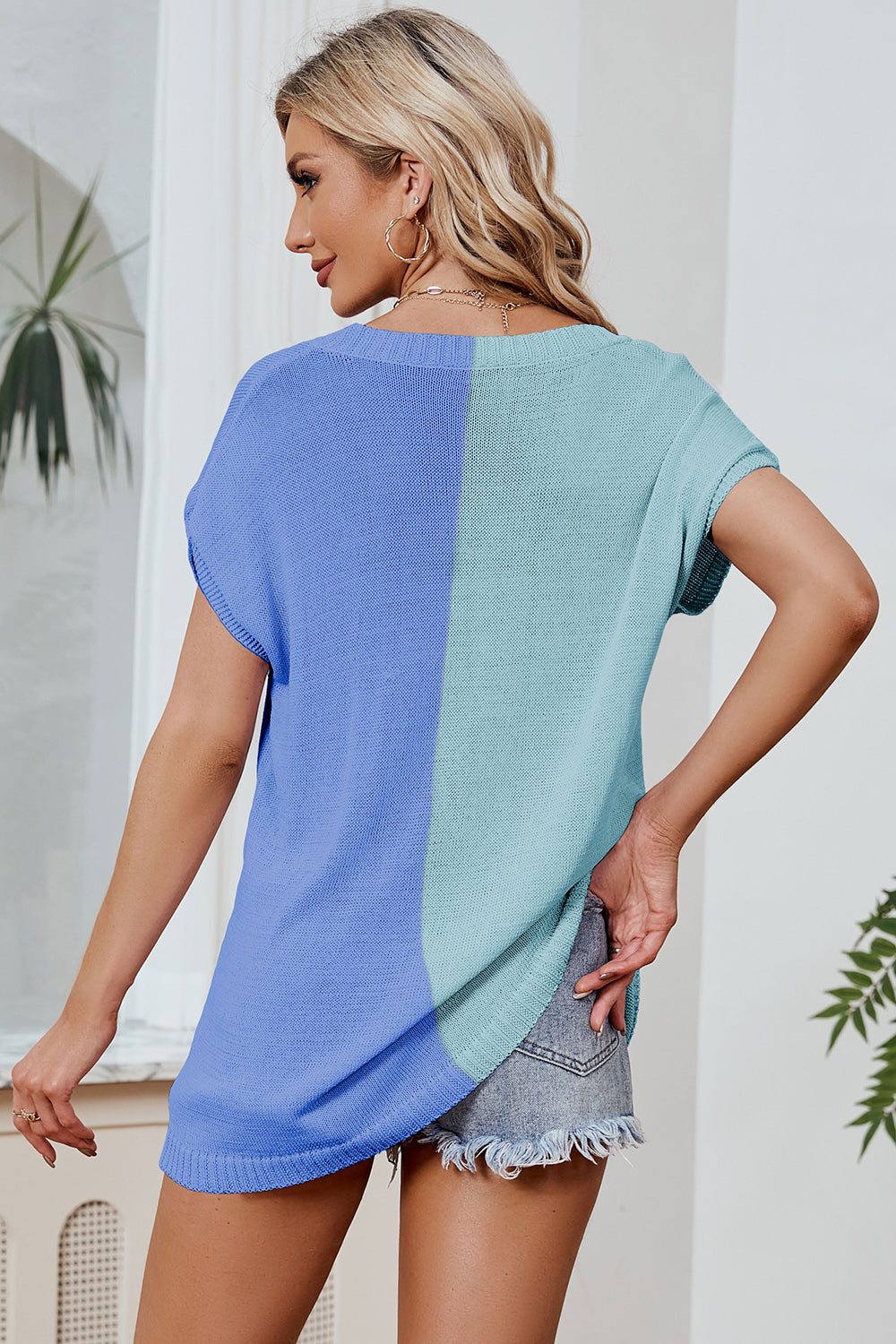 Color Block V-Neck Short Sleeve Knit Top (8 Colors) Shirts & Tops Krazy Heart Designs Boutique
