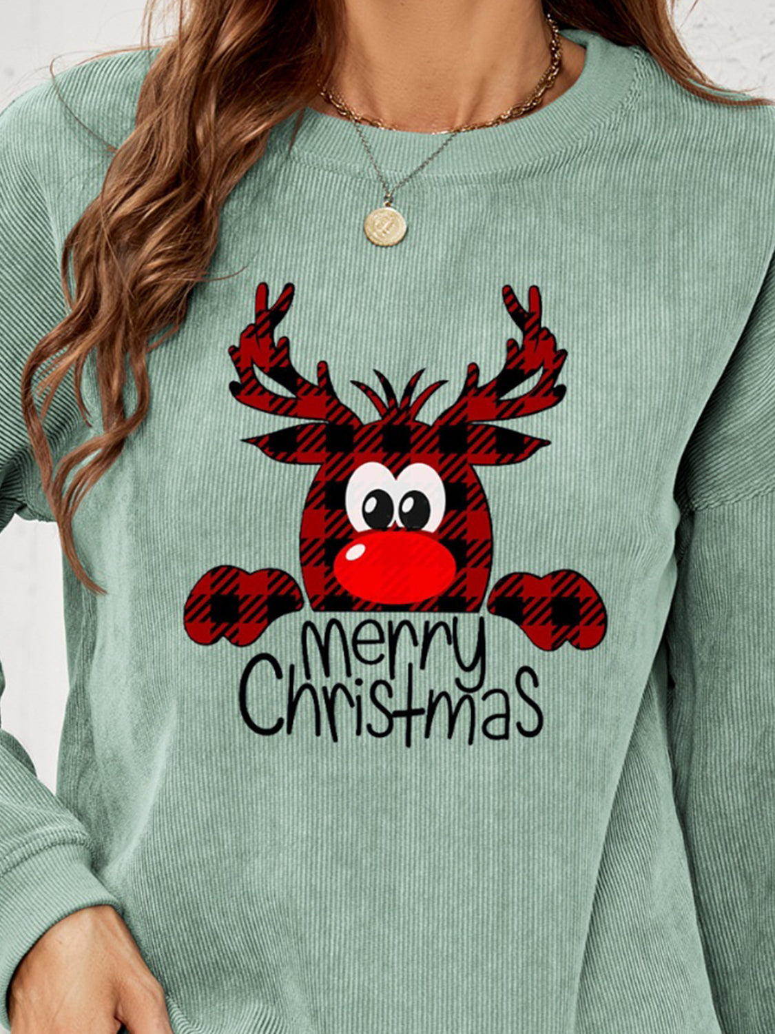 MERRY CHRISTMAS Reindeer Ribbed Sweatshirt Shirts & Tops Krazy Heart Designs Boutique   