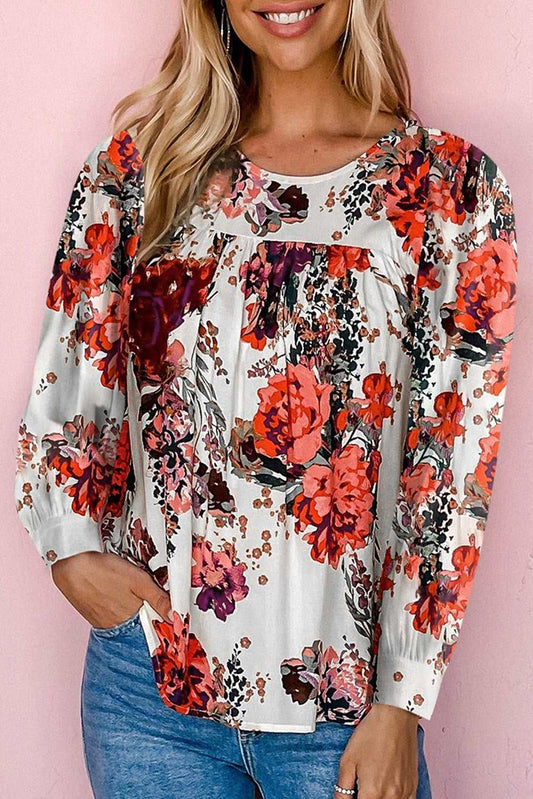 Floral Print Round Neck Long Sleeve Blouse  Krazy Heart Designs Boutique Floral S 